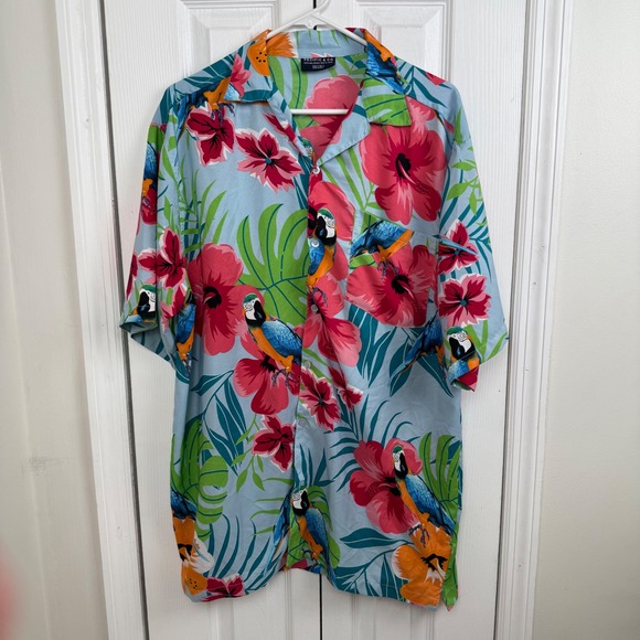 Pacific & Co. Other - Pacific & Co Mens Hawaiian Shirt Blue Tropical Parrot Hibiscus Print‎ Size M